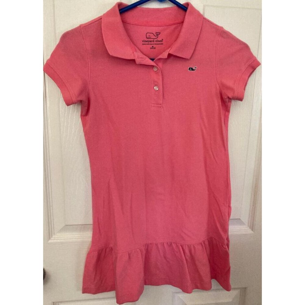 Vineyard Vines Kids Girls Pink Button Up Collared Shirt Dress Ruffled M 10 12 - Picture 1 of 7